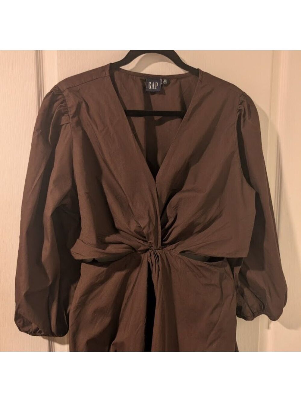 Gap | Puff Sleeve Cutout Midi Dress In Woodsy Brown (XL-Tall) - Picture 6 of 12